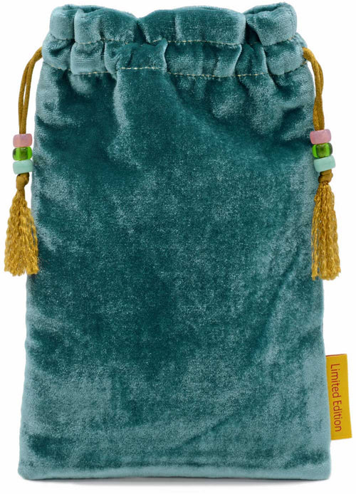 Tarot bag in green silk velvet, tarot pouch fortune teller design by BabaBarock / Baba Studio