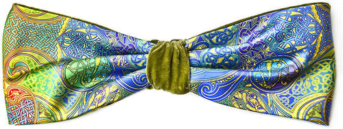 Celtic Dances headband - printed satin & green silk velvet headband by Baba Studio