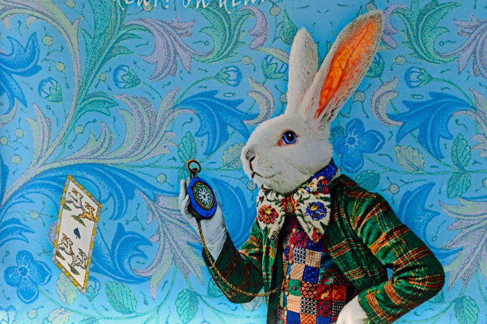 The White Rabbit, sky blue version, pure silk-satin scarf/wrap. - Baba Store EU - 5