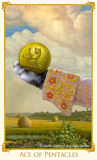 The Ace of Pentacles cat tarot card from The Bohemian Cats Theatre Tarot