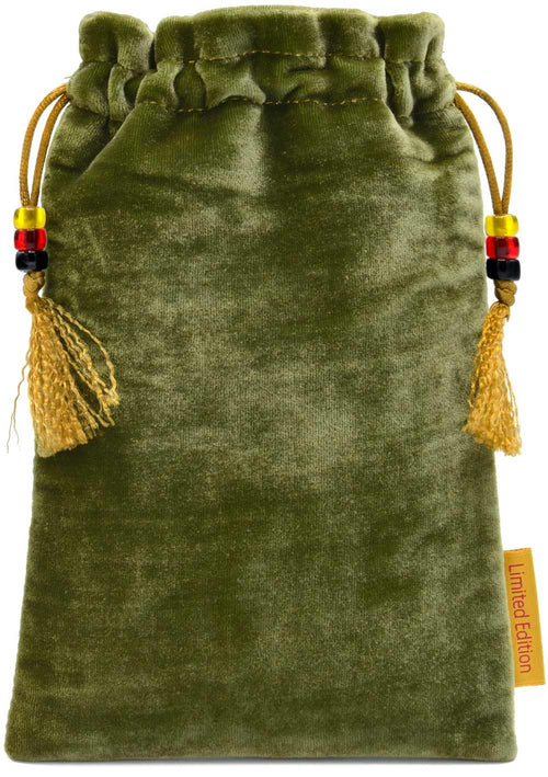 The Bohemian Cats Theatre Tarot, The Lovers - bag in olive green silk velvet