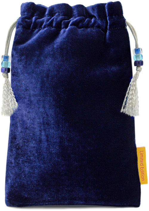 The Bohemian Cats Theatre Tarot, The Moon - drawstring bag in blue silk velvet