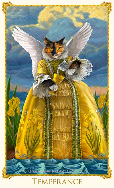 Temperance cat tarot card from The Bohemian Cats Theatre Tarot