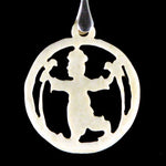 "Child with Birds"- Carved bone fairytale pendant. Handmade and antique.