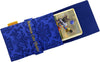 Bohemian Cats foldover pouch in English silk brocade in royal blue. Large-format size.