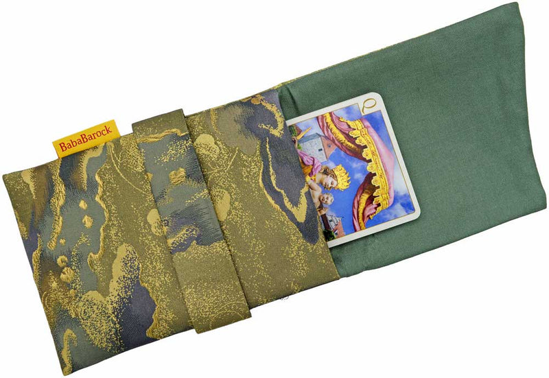 Gold Leaves & Blue Clouds - Japanese vintage silk foldover pouch