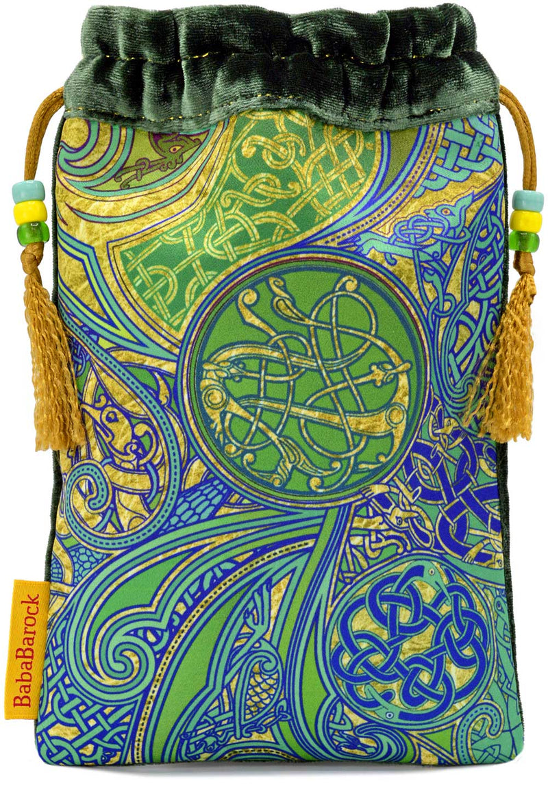 Celtic tarot bag, silk velvet drawstring pouch with traditional Celtic pattern by BabaBarock.