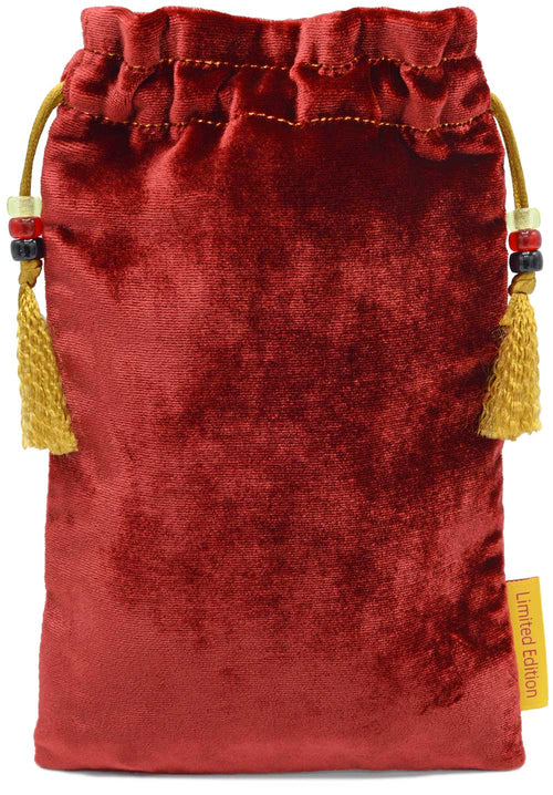 The Herald — limited edition tarot bag in rich red silk velvet.