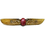 Winged Scarab carved horn brooch. French Art Nouveau.