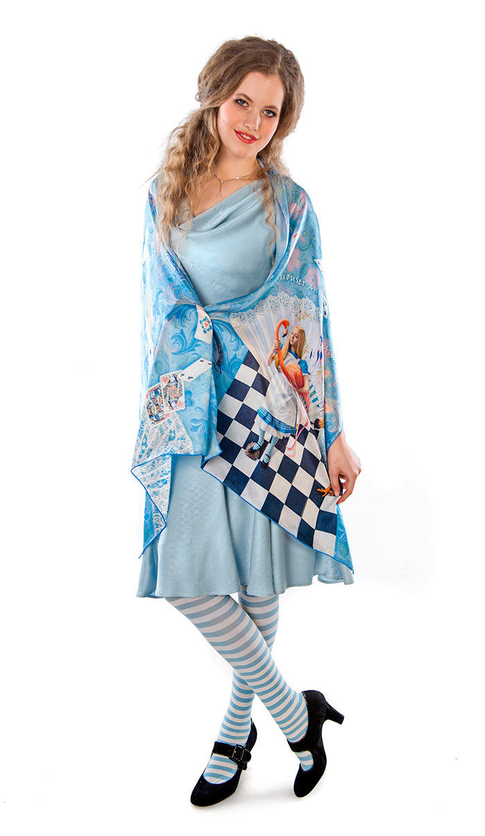 The White Rabbit, sky blue version, pure silk-satin scarf/wrap. - Baba Store EU - 3