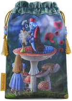The Alice Tarot bag - Alice and the Caterpillar drawstring pouch in teal silk velvet