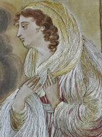 Large Georgian silk-work embroidery. Mary and Archangel Gabriel.