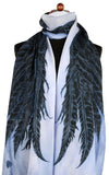Goth scarf with angel wings, black printed viscose scarves / wraps designed by Baba Studio