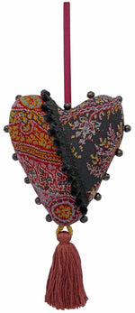 Love Heart Charm in antique paisley with chenille trim