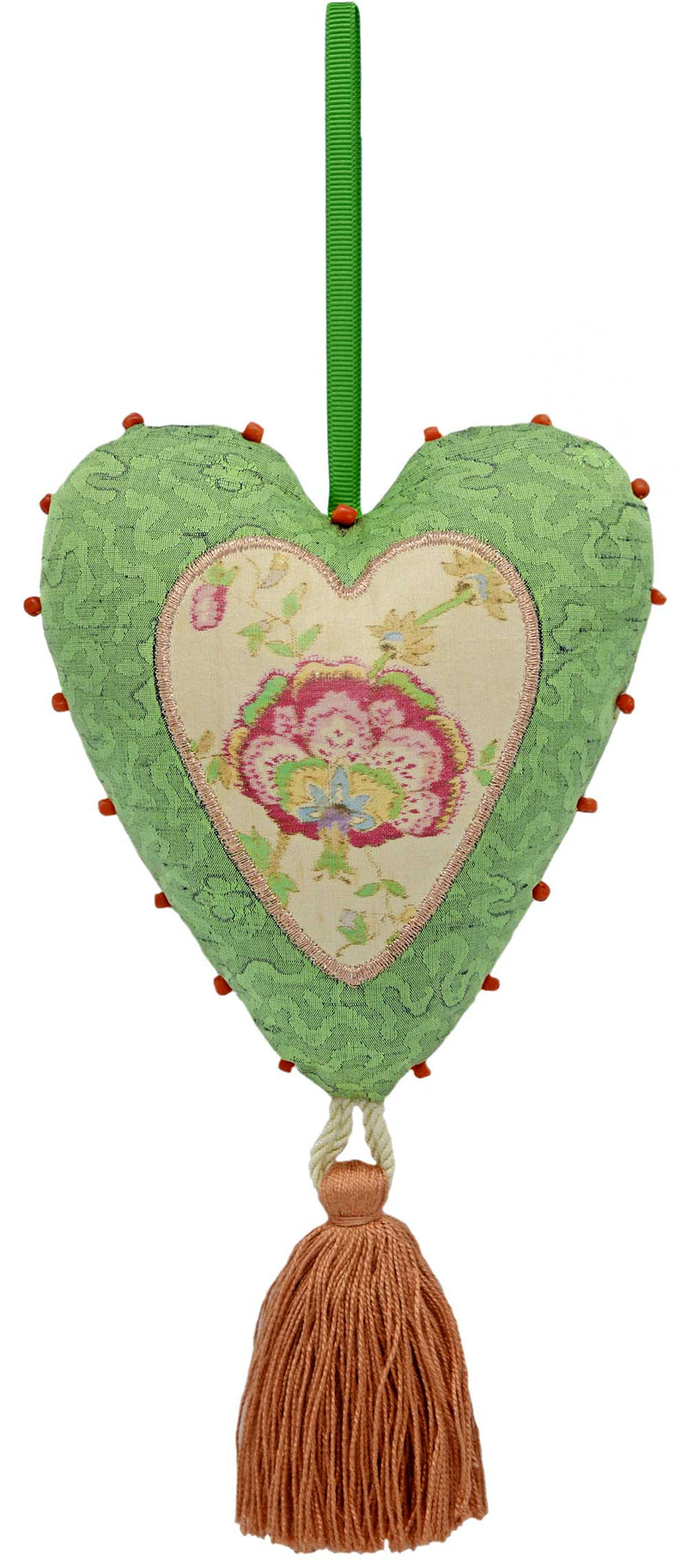 Love Heart Charm in pure silk brocade with an appliqué