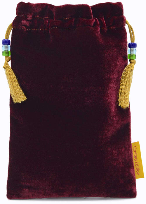 Beetle Belle, limited edition tarot bag in burgundy silk velvet