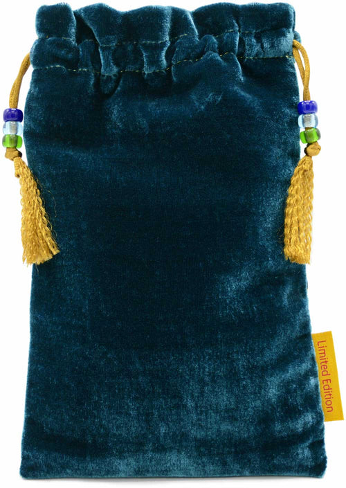 Beetle Belle, limited edition tarot bag in dark teal silk velvet