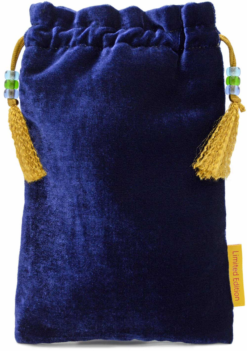 Beetle Belle, limited edition tarot bag in royal blue silk velvet