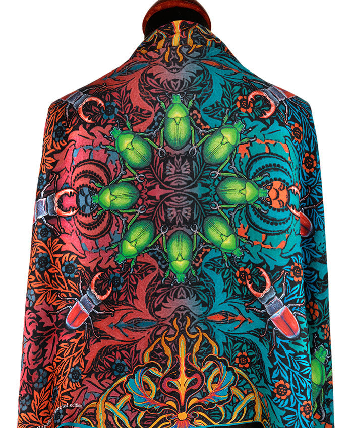 Scarab beetle print - viscose scarf by Baba Studio, wrap in Art Nouveau style