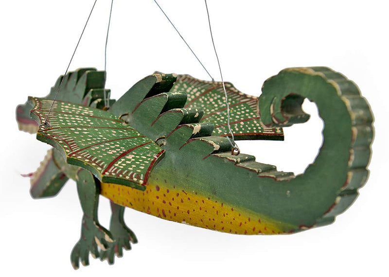 Marionnette de dragon tchèque antique/vintage sculptée. Art populaire décoratif.