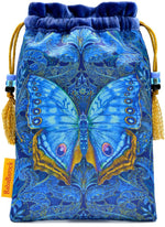 Butterfly Belle drawstring tarot bag in blue silk velvet. Limited edition tarot bags by Baba Studio.