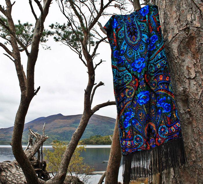 Blue Rose print, paisley, silk velvet wrap, made in ireland, Gypsy rose, russian scarf, boho style, handmade, digital printed scarf,  silk velvet, velvet wrap