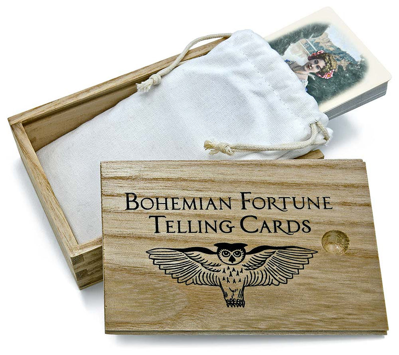 Bohemian Fortune Telling Cards deck in wooden box with sliding lid by Baba Studio / BabaBarock.