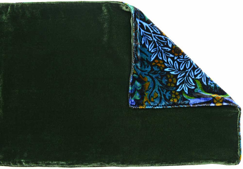Silk velvet scarf with olive green, scarf with butterfly print in teal, orange