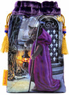 Limited Edition tarot bag in purple silk velvet. The Hermit card from Baroque Bohemian Cats Tarot by Baba Studio.