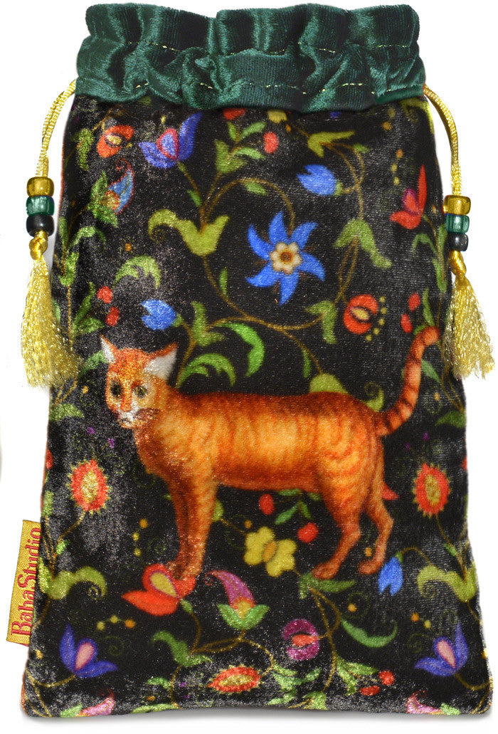 The Ginger Cat bag. Printed on silk velvet. Green velvet. - Baba Store EU - 1