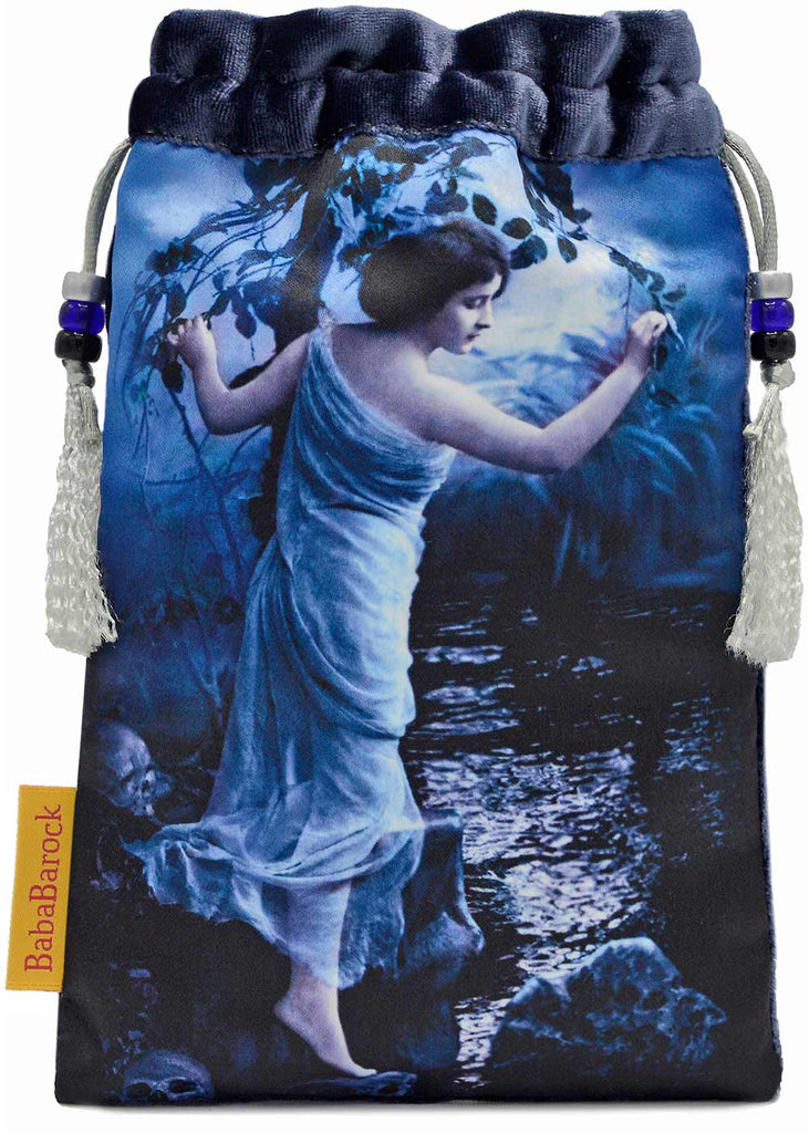 Bohemian Gothic Tarot - The World printed tarot bag in dark blue silk velvet