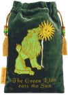 The Lion eating the Sun. Embroidered alchemical drawstring bag in silk velvet.