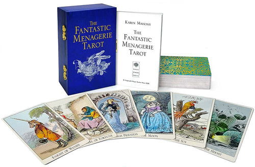The Fantastic Menagerie Tarot by BabaBarock with cold stamping and wooden box. Based on Grandville illustrations. 