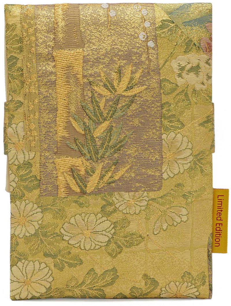 Golden Leaves & Flowers - pochette à rabat en soie vintage japonaise