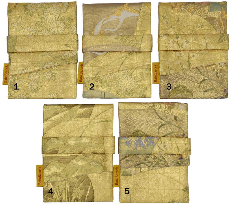 Golden Leaves & Flowers - Japanese vintage silk foldover pouch