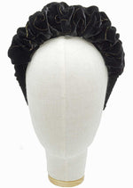 Frida Kahlo style headband in black silk velvet, embroidered crown headpiece with gold metallic