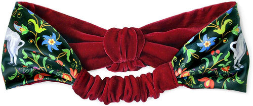 Velvet headband with unicorns, printed satin headband with red velvet. By Baba Studio