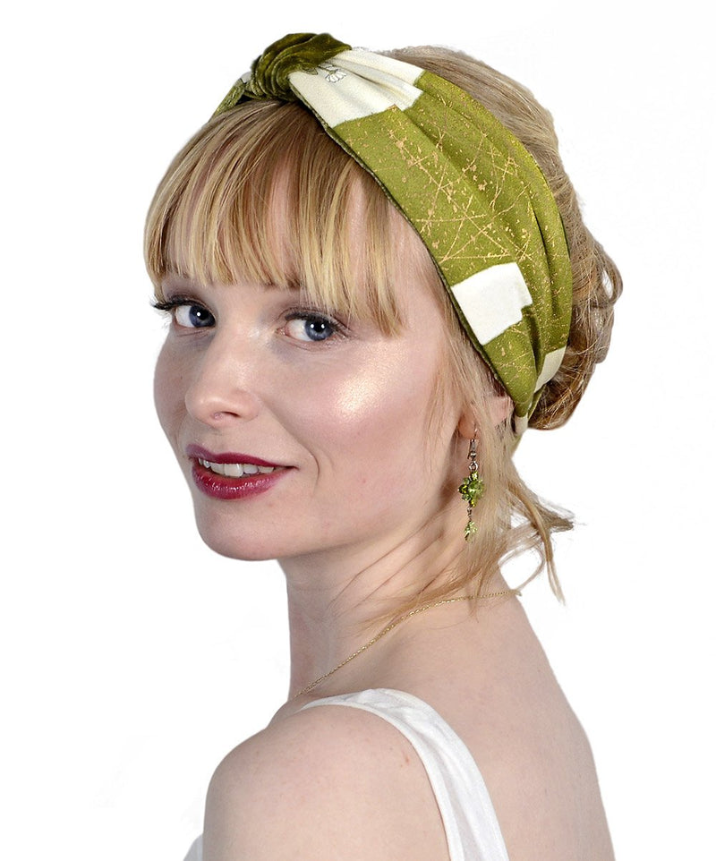 Vintage style headband by Baba Studio, green silk velvet headbands