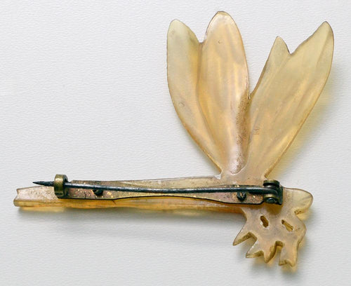 Pin, brooch, vintage, 1920s, carved horn, insect, dragonfly, pierre, bonte, art nouveau, antique, 