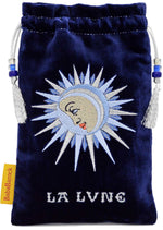 La Lune - embroidered drawstring bag with royal blue silk velvet