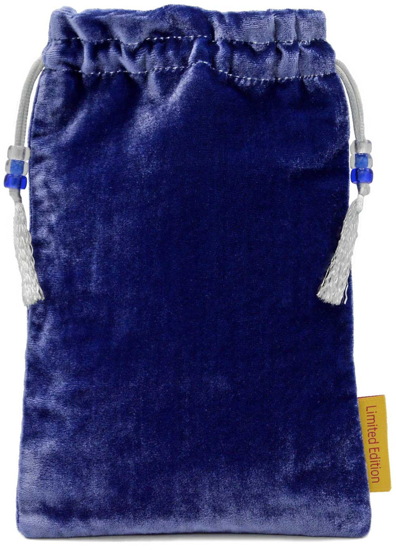 La Lune - embroidered drawstring bag with royal blue silk velvet