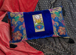 antique brocade, embroidered cushion, la lune, tarot cushion, tarot pillow, antique tarot, the moon,uk