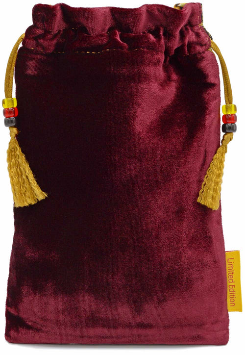 Liberty bag, silk tarot pouch with burgundy silk velvet, Liberty of London fabric