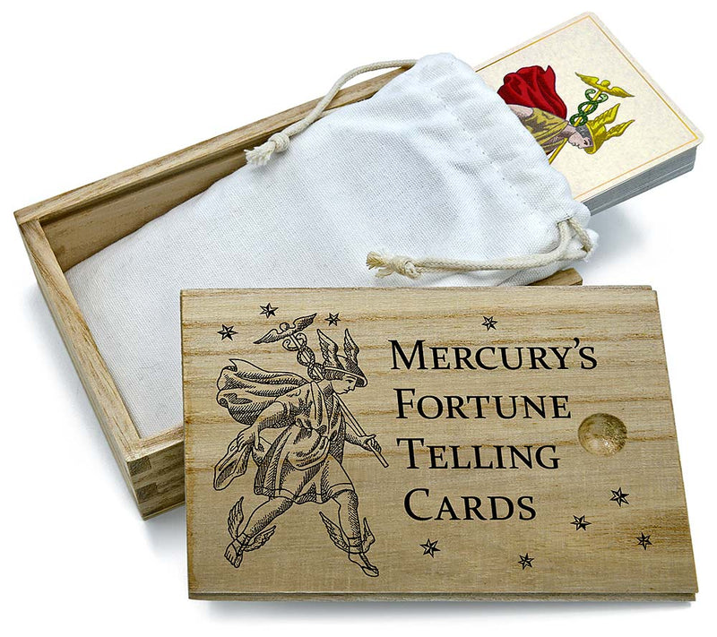TRADITIONAL SMALLER SIZE. Mercury's Fortune Telling Cards — with cold stamping and sliding wooden box.