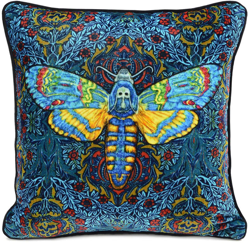moth cus`hion, death's head moth, hawkmoth, silk velvet, velvet moth, pillow, printed cushion, insect cushion