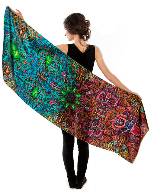 Art Nouveau Scarves - Beetle print scarf in viscose, wrap with hand rolled hem. By Baba Studio.