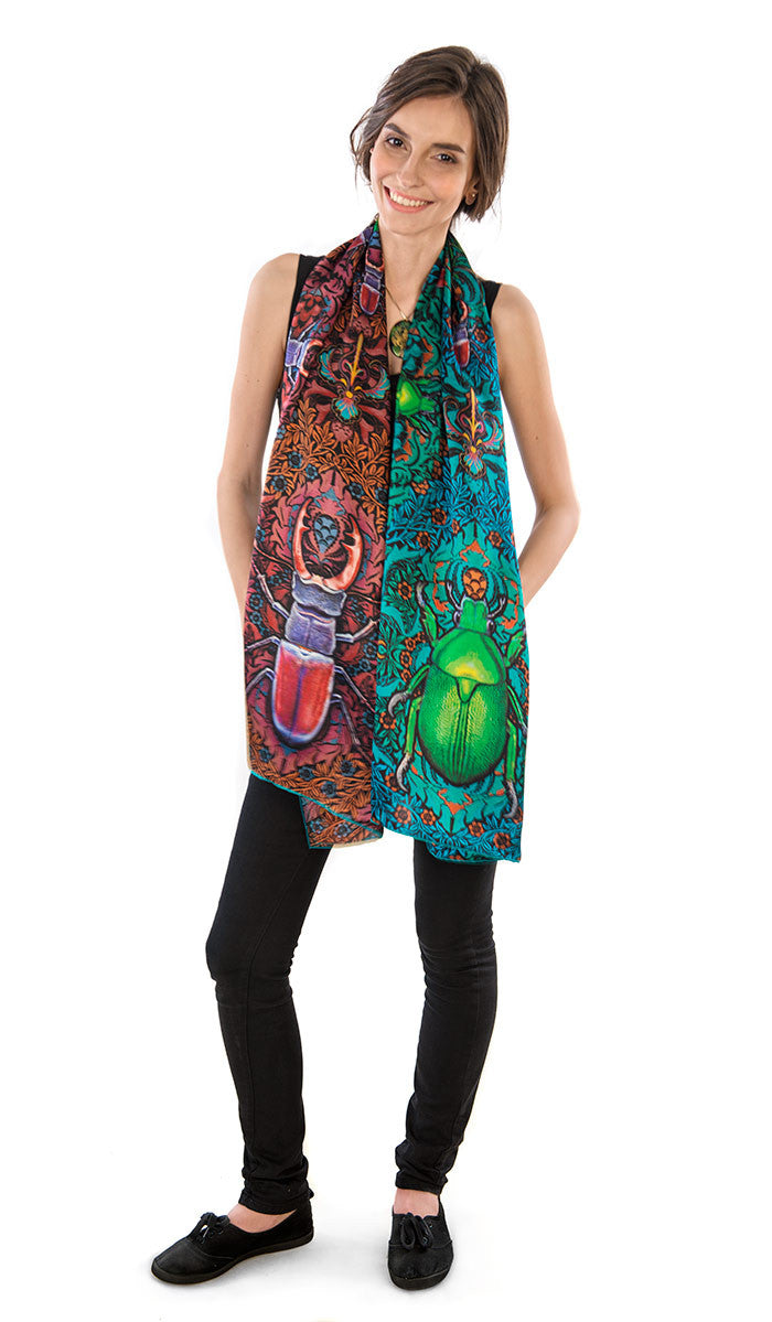 Printed viscose scarves in Art Nouveau style. Scarab beetle print wrap by Baba Studio