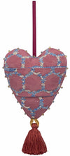 Love heart in antique silk, vintage fabric, embroidered heart charm