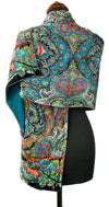 Cats Prowling in Paisley, silk velvet scarf. TEAL back. - Baba Store EU - 2