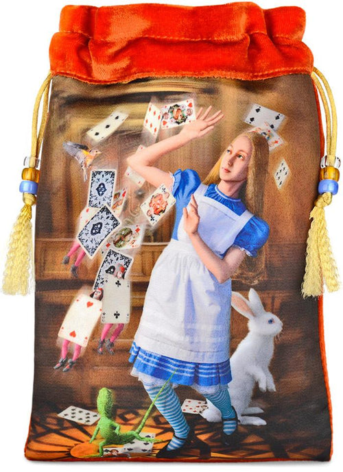 Alice Tarot bag, shower of cards print, Alice in Wonderland velvet tarot drawstring pouch, Baba Studio,Alice au pays des merveilles, Alice im wunderland
